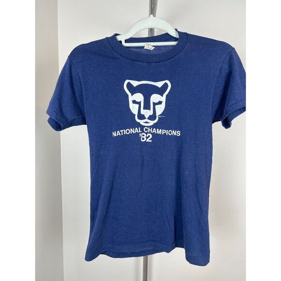 Vintage Penn State University Lion National Champions Blue Single Stitch Shirt M - Picture 1 of 4